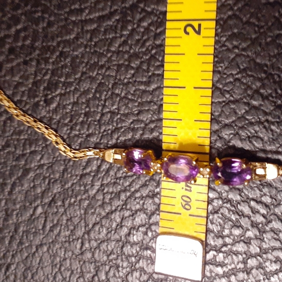 14K AMYTHEST/ ACCENT DIAMOND BRACELET 7"L - Picture 7 of 8